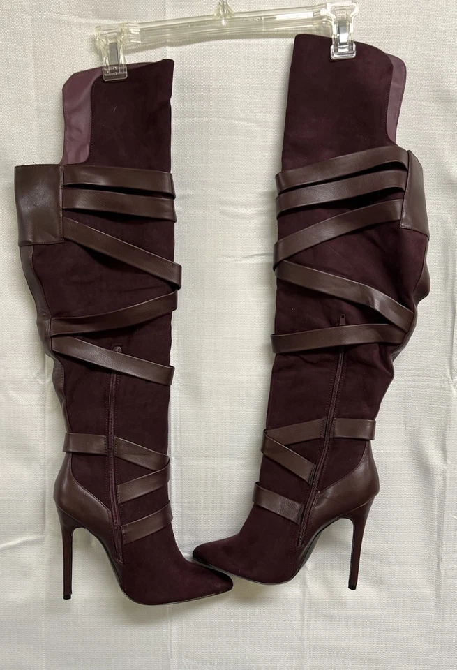 GERLDINE STRAPPY OVER THE KNEE BOOT - BURGUNDY -  REGULAR SZ 10 - Image 2 of 4