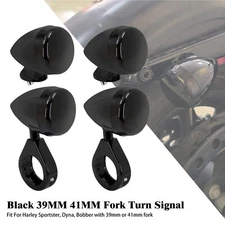 Black 39 41mm Front Fork Clamp Rear Turn Signal LED Light Black Lens For Harley