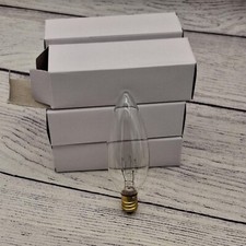 6 Clear Torpedo Light Bulbs, 15 Watt, E12 Candelabra Base, Brass Base