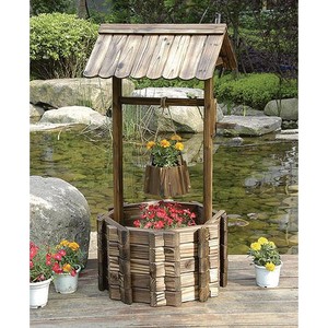 Wishing Well Planter Wooden Lawn Garden Yard Decor Flower Wooden Lawn Garden Yard Decor Flower