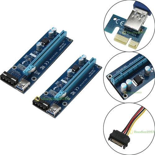 USB 3.0 PCI-E Express 1x to16x Extender Riser Card Adapter SATA Power Cable 60cm