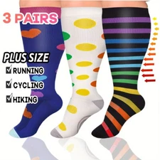 3 Pairs Women Men Plus Size Compression Knee High Socks for Athletic Support
