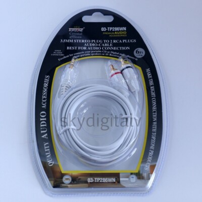 3.5mm Stereo Plug to 2 RCA Male Audio Cable 4 MP3 iPhone iPad Kindle PC AUX 6'