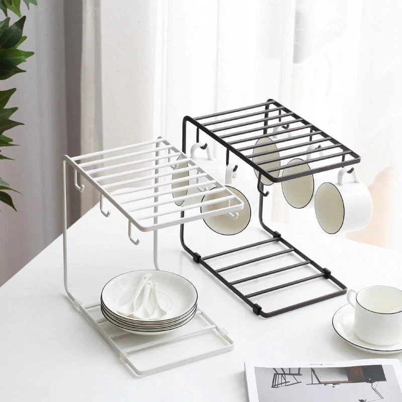 Multiple Hooks Coffee Tea Rack Glass Organizer Drain Cup Holder Kitchen Storage