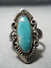 SUPERB VINTAGE NAVAJO ROYSTON TURQUOISE STERLING SILVER RING OLD