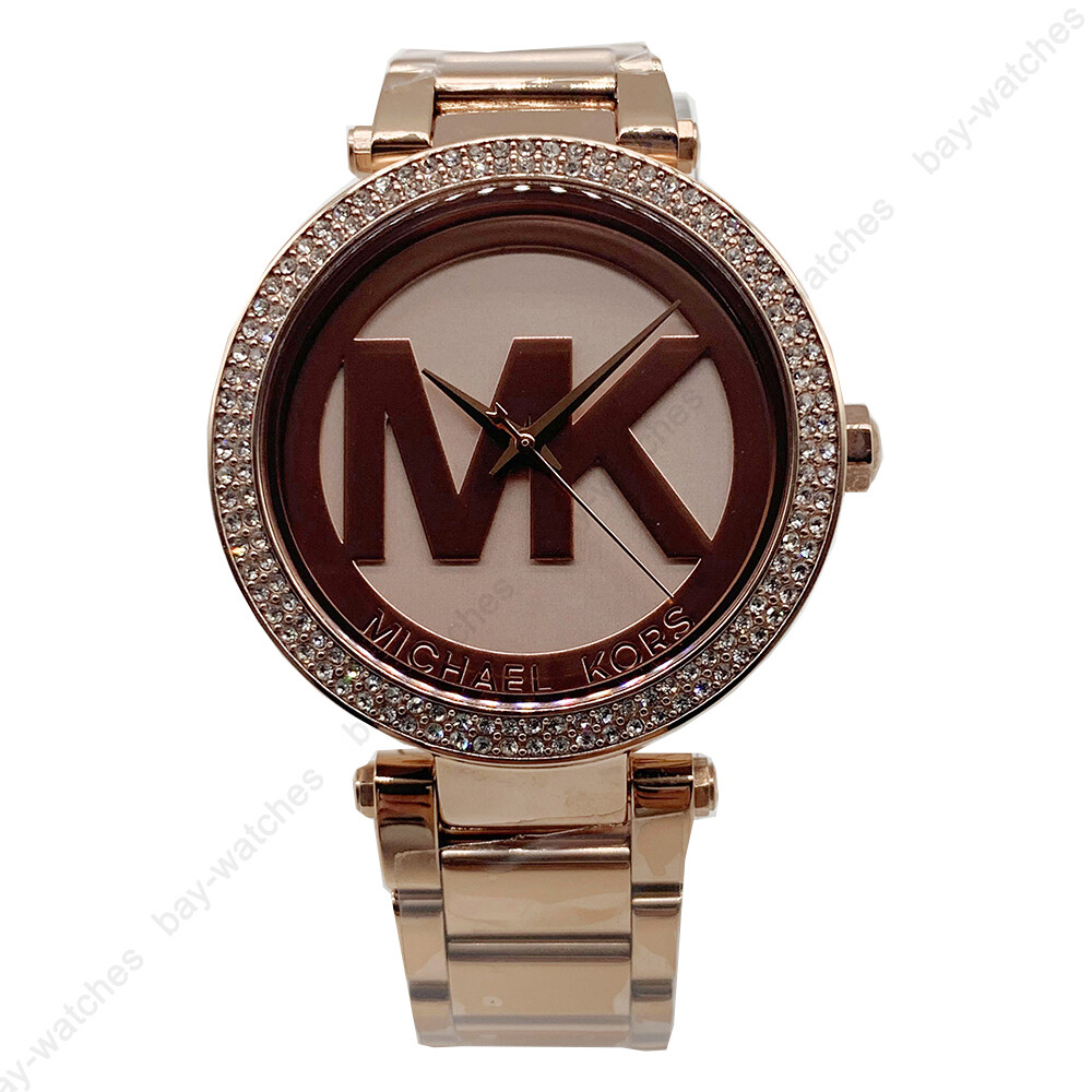 Michael Kors Parker MK5865 Rose Gold Tone Glitz Logo Watch NWOT Box Extra Links Michael Kors MK5865 Parker Rose Gold MK Logo Dial Fashion  main image 3