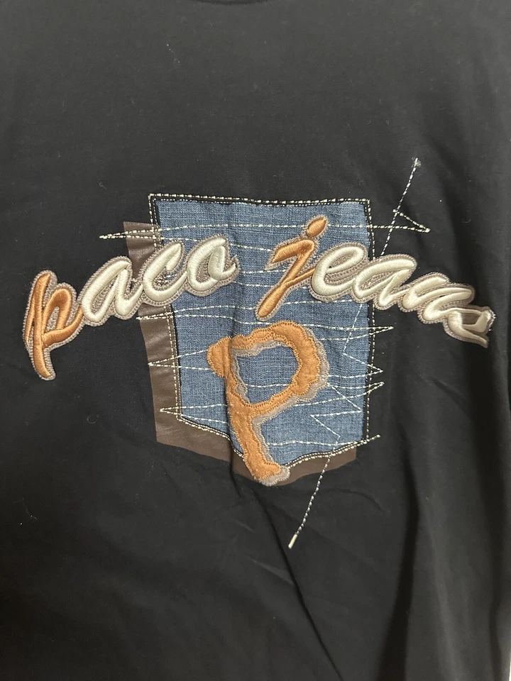 Vtg Paco Jeans T Shirt Size 2xl Black Embroidered Spellout Logo Crew Neck Cotton - Image 3 of 4