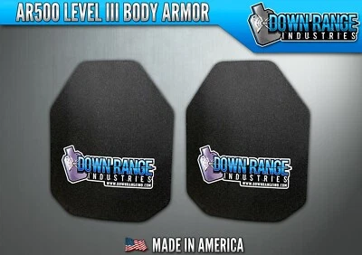 DOWN RANGE INDUSTRIES AR500 Level 3 III Body Armor Plates Pair - Curved 11x14 Swimmer Set