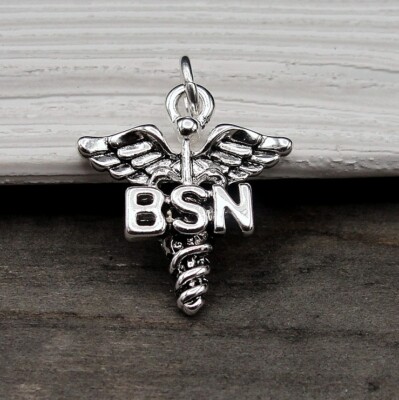 Silver BSN Caduceus Charm Bachelor of Nursing Charm BSN Gift BSN  Charm