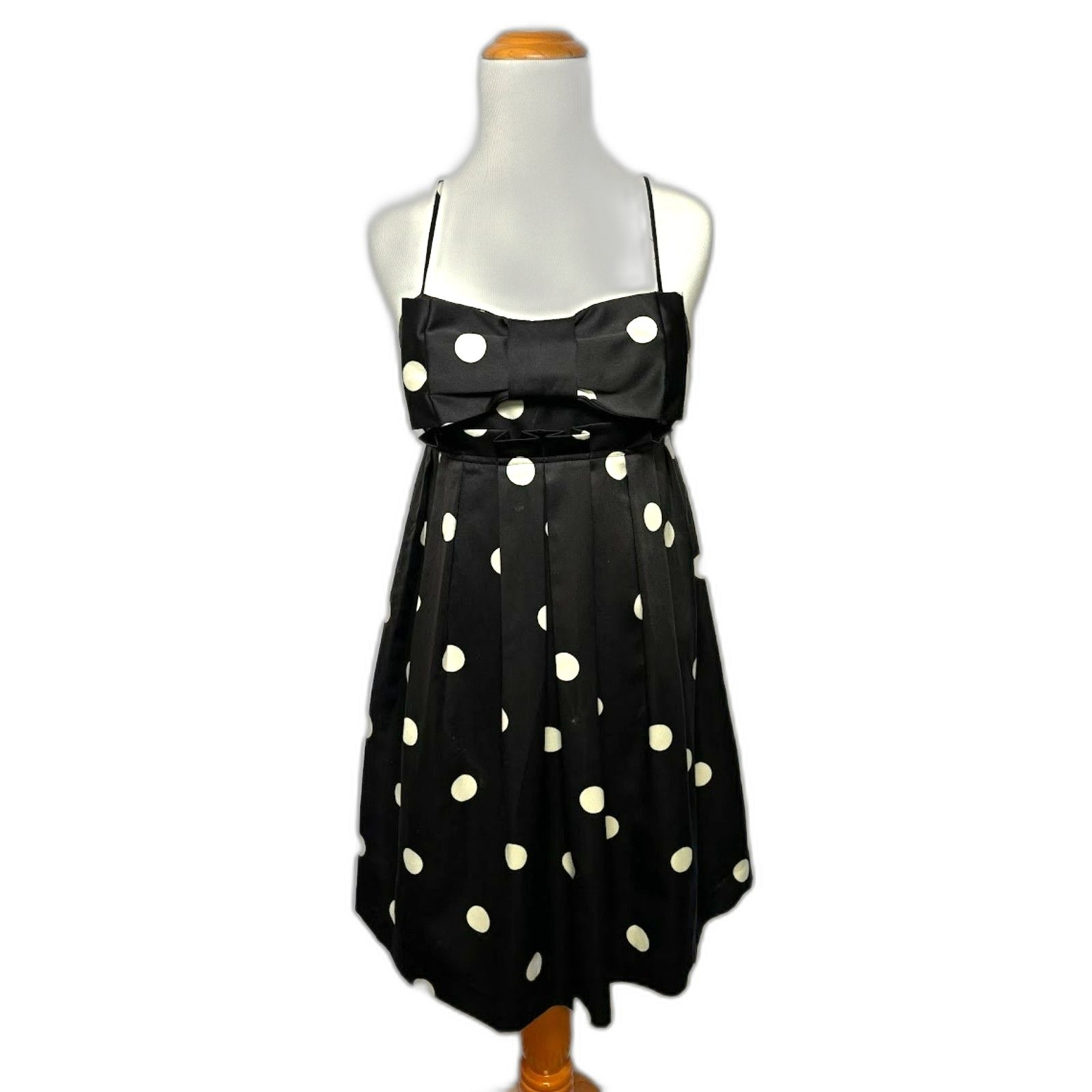 y2k Forever 21 Baby doll Dress size small Black Satin Polka Dot retro pinup bow