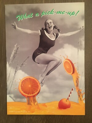 Vintage Black and White Ad Tropicana Orange Girl in Braids Happy