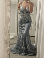 Prom Dress Size 8 Corset Mermaid Blue Silver