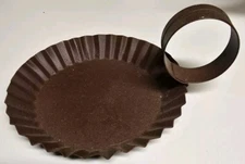 Primitive Rustic RED 6" Pillar Candle Fluted Tin Pan Candlestick Handle Replica