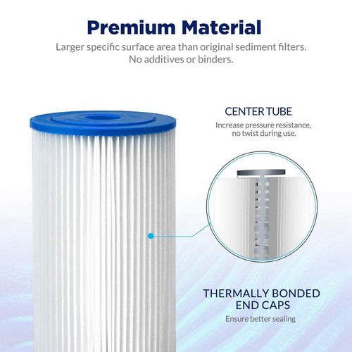 6 Pack 20"x4.5" 50 Micron Washable Pleated Sediment Water Filter Whole House - Picture 4 of 9