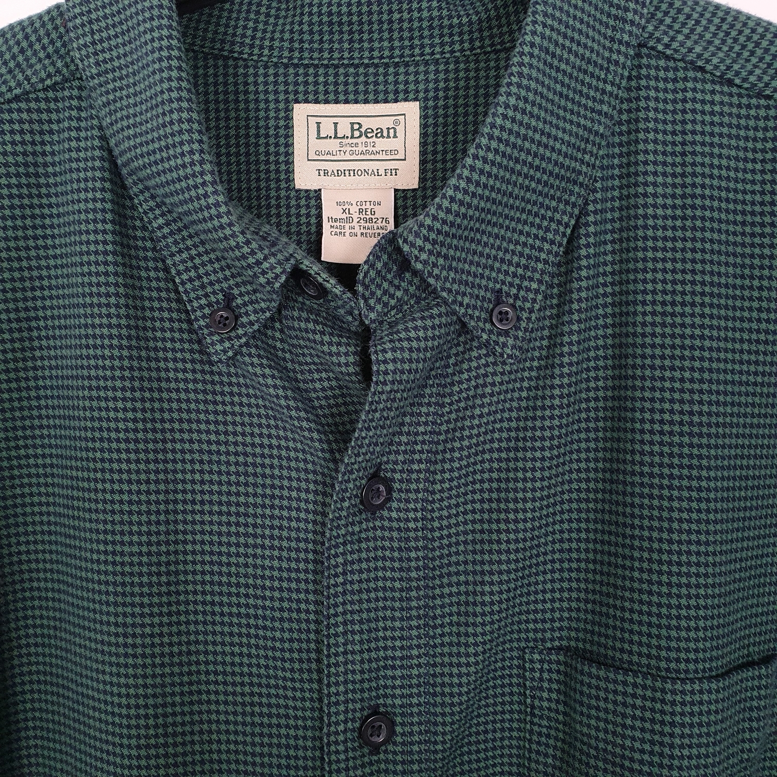L.L.BEAN Green Check Shirt Houndstooth Overshirt Long Sleeve Casual Cotton XL image 2
