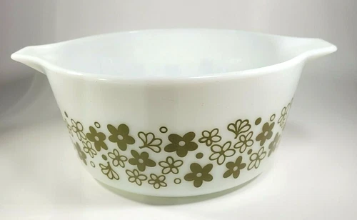 Pyrex Spring Blossom Baking Dish 1.5 Quart 474-B White and Green Flowers Vintage