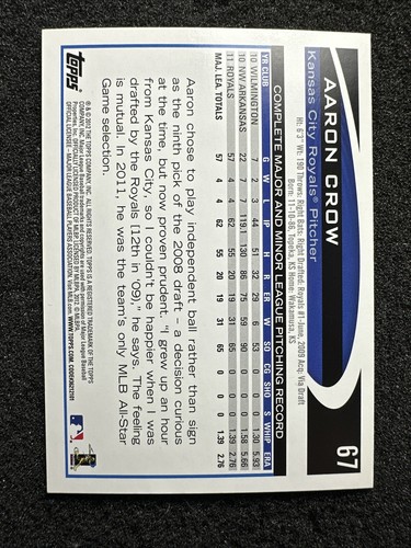 Aaron Crow #67 2012 Topps cantidad de béisbol Kansas City Royals - Imagen 2 de 3