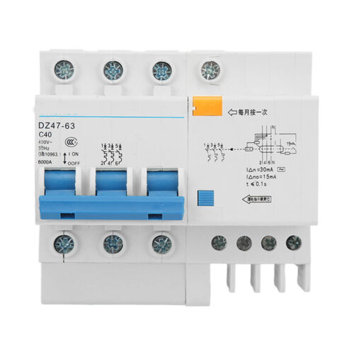 Disyuntor de circuito de corriente residual en miniatura DZ47LE-63 3 polos 40A 400V hogar - Imagen 1 de 12