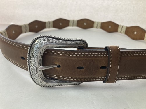 NUOVA cintura western cowboy cromata vera pelle conchiglie vita cinch taglia 42 nuova con etichette - Foto 20 di 21