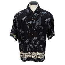 Mens Vintage QUICKSILVER Black Palm Trees Hawaiian Shirt Size LARGE