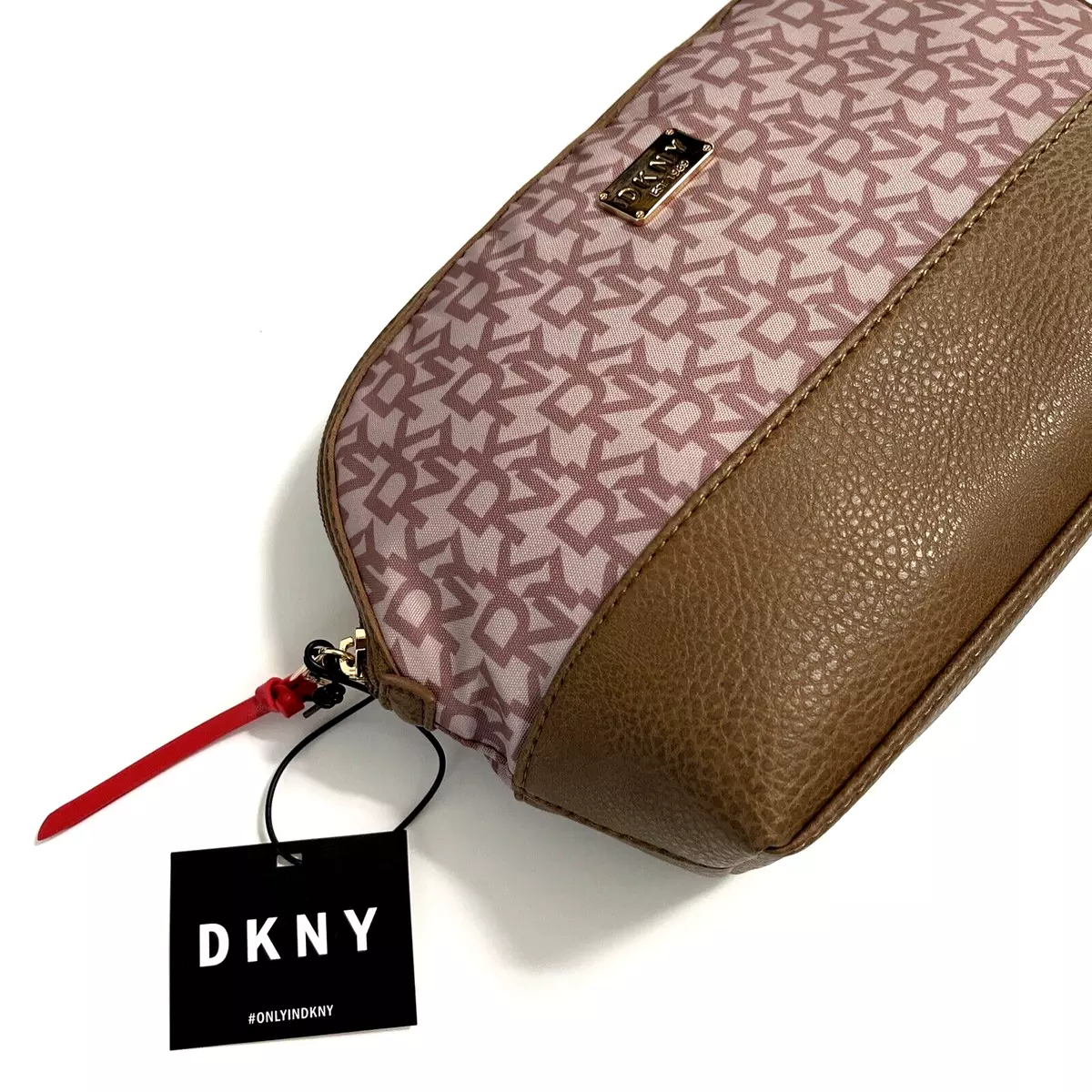 NWT DKNY Logo Cosmetics Toiletries Makeup Dome Bag Brown Beige Travel | eBay