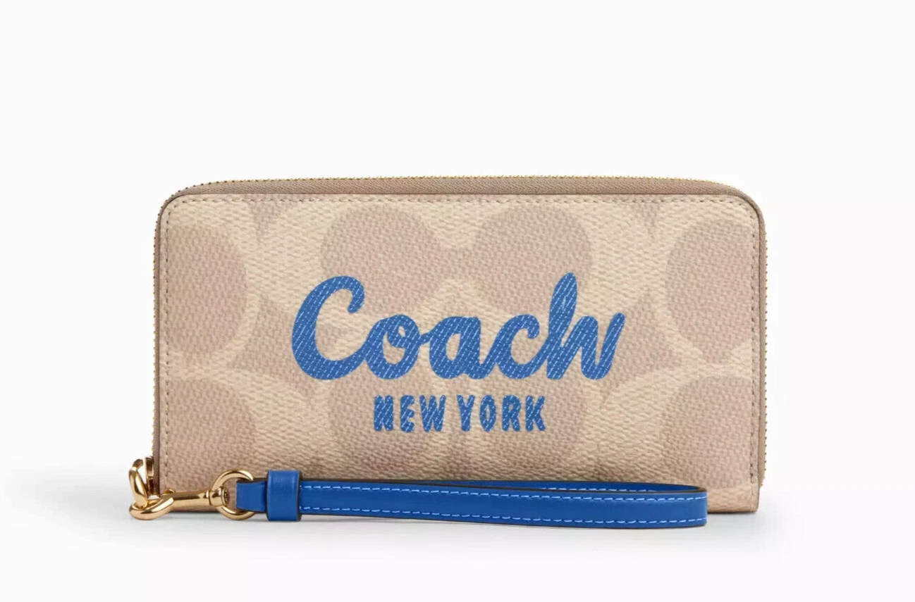 ?COACH CZ330 Portafoglio lungo con cerniera SIG Canvas con grafica Coach sabbia NUOVO?NUOVO CON ETICHETTE?