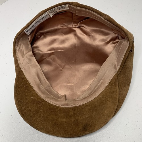 VTG Quaker Marine Supply Brown Suede Leather Lined Newsboy Flat Driving Cap Sz L - Picture 5 of 22