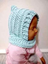 handmade crochet baby hood hat cowl newborn 0-3 months icy blue