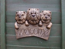 STONE CHOW CHOW HEAD DOG DOGS WALL BRONZED HANGING PET PLAQUE