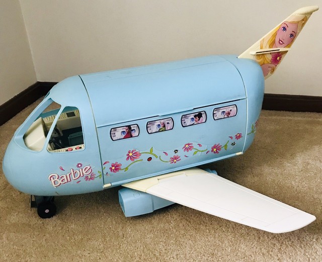 Vintage Mattel Barbie Doll Blue Jumbo Jet Airplane Plane 1999 Working