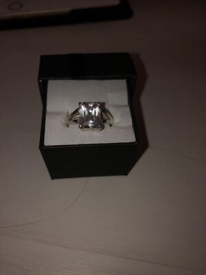 Vintage Ss 925 Sz 9 Lg Faceted Cushion Cut Cubic Zirconia High Gallery Ring