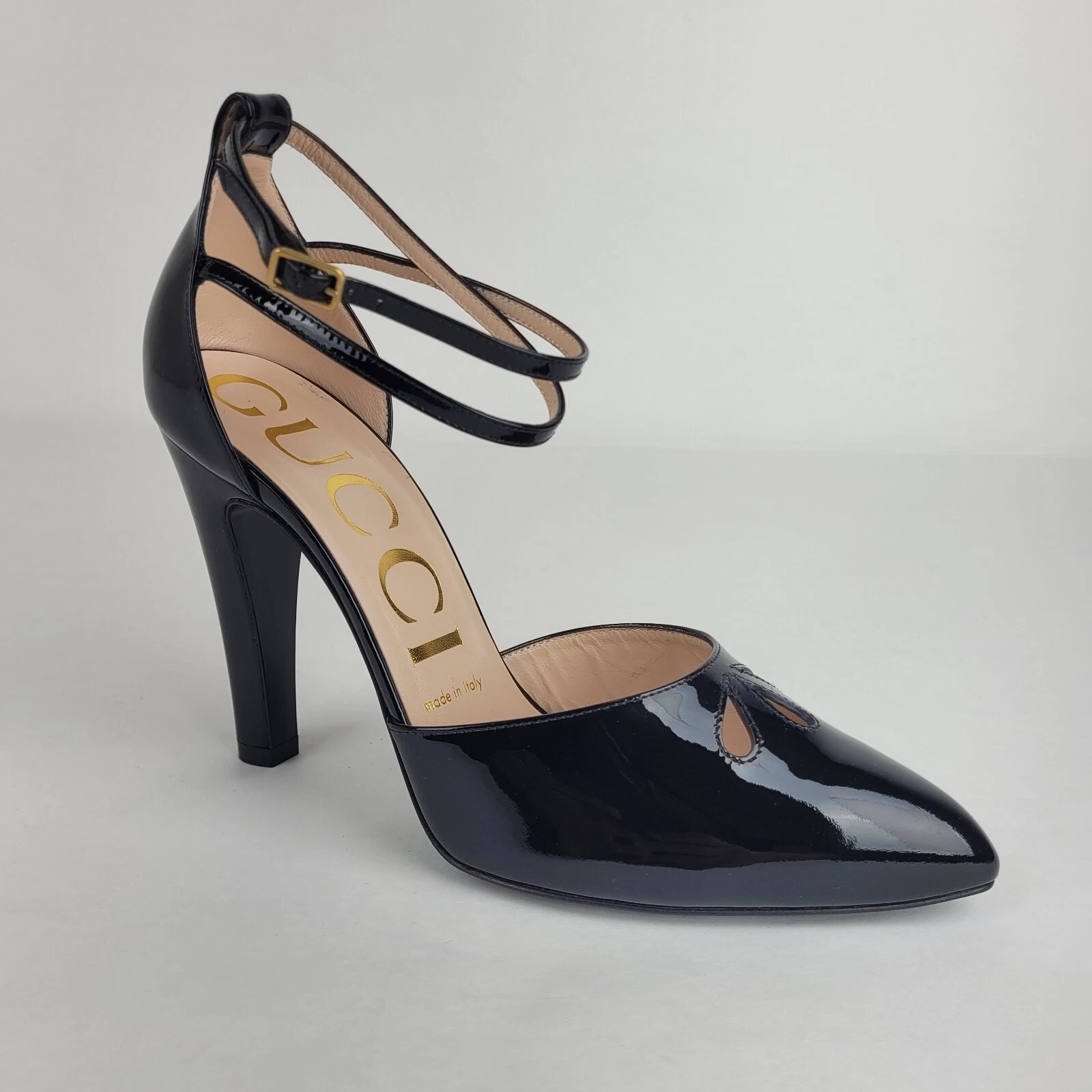 Escarpins talon sangle cheville femme Gucci noir verni noir 601573 1000
