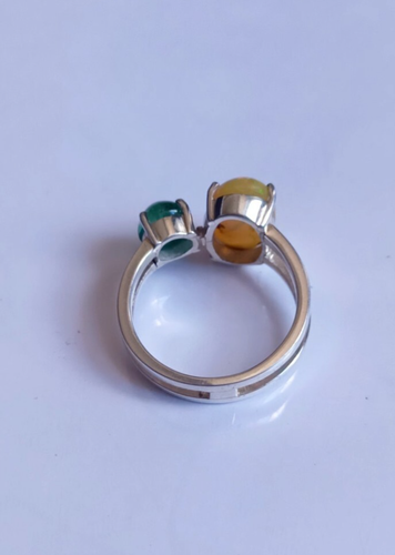 Opal & Emerald Double Stone Oval Ring 925 Sterling Silver Handmade Jewelry Gift - Picture 10 of 10