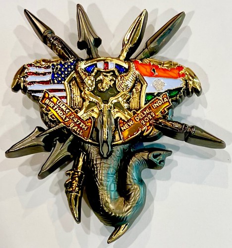 USMC MSG-Det Marine Security Guard Detachment New Delhi, India Challenge Coin - Foto 2 di 4