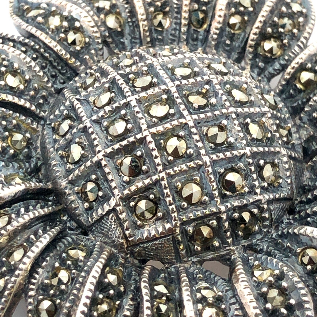 Antique sterling silver marcasite sunflower brooch. Vintage Sterling Silver Sunflower Brooch — Possible Taxco  main image 4