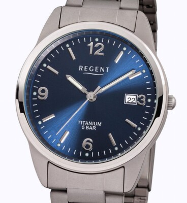 Elegante Regent F-433 VOLL-TITAN Herrenuhr - Datum - 5 ATM WR - Hypoallergen