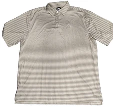 FOOTJOY x TPC PRESTANCIA Men XL Tan Check Embroidered Logo Golf Polo Shirt EUC