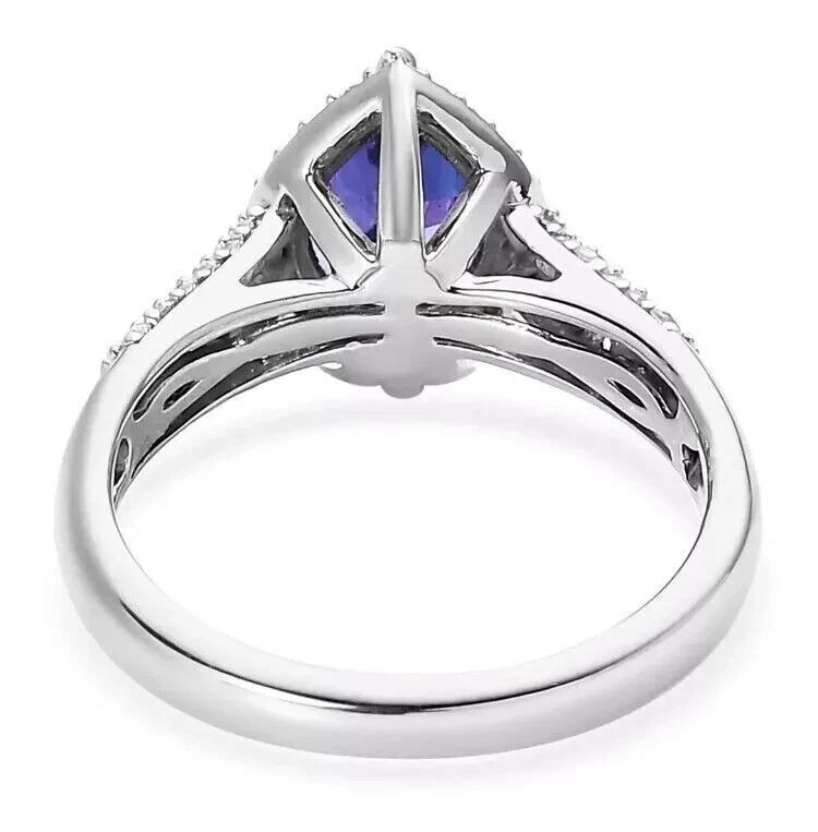 Anillo de compromiso de tanzanita de 2,40 quilates lágrima de oro blanco de 14 quilates joyería vintage de lujo Foto 2 de 4