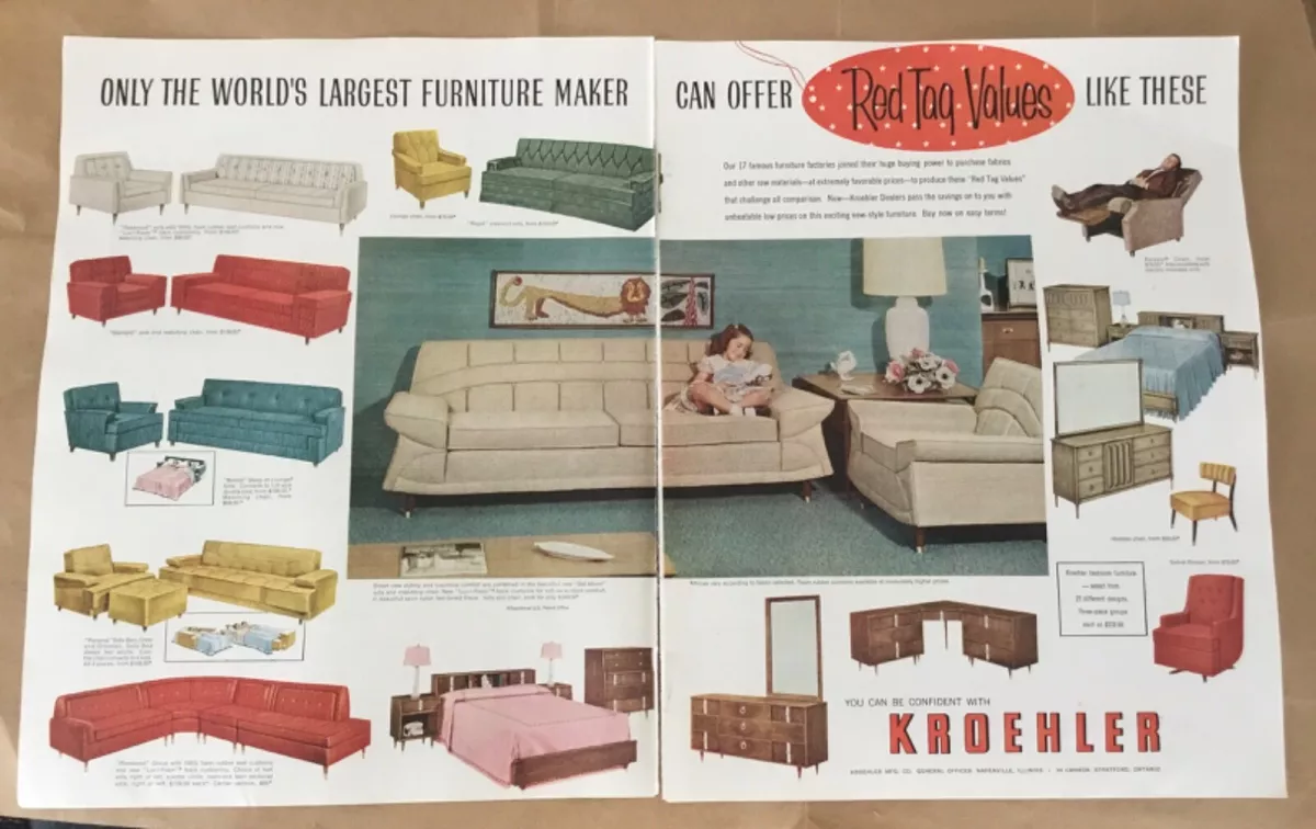 Kroehler furniture vintage orig print ad 1959 1950s art retro illus home decor