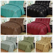 3Pcs Embroidery Quilts Bedspreads Set Bedding Coverlet Set Queen King Size, Emma