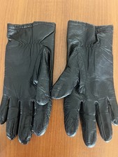 Vintage Fownes Black Genuine Leather Gloves Acrylic Lined Driving Women's Med 7