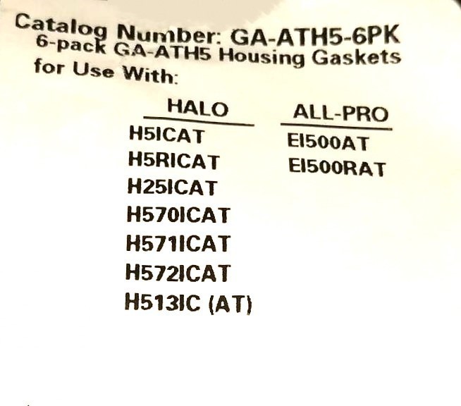 Halo Recessed Ceiling Can Light Housing Air-Tite Gasket Kit GA-ATH5, Pack of 6