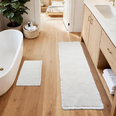 Bathroom Runner Rug Set 2 Piece - Long Waffle Bath Mat for Double Sink, Washa...
