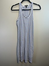 J.CREW Knit Striped Tank Dress Scoop Neck Blue White Racerback Midi S