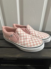 Vans Asher Pink White Checkered Slip On Sneakers EUC Missy Sz 5 Womens Sz 6.5
