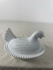 Vintage Indiana Milk Glass Hen on Nest Beaded Edge 7 In X 5.5 In EUC