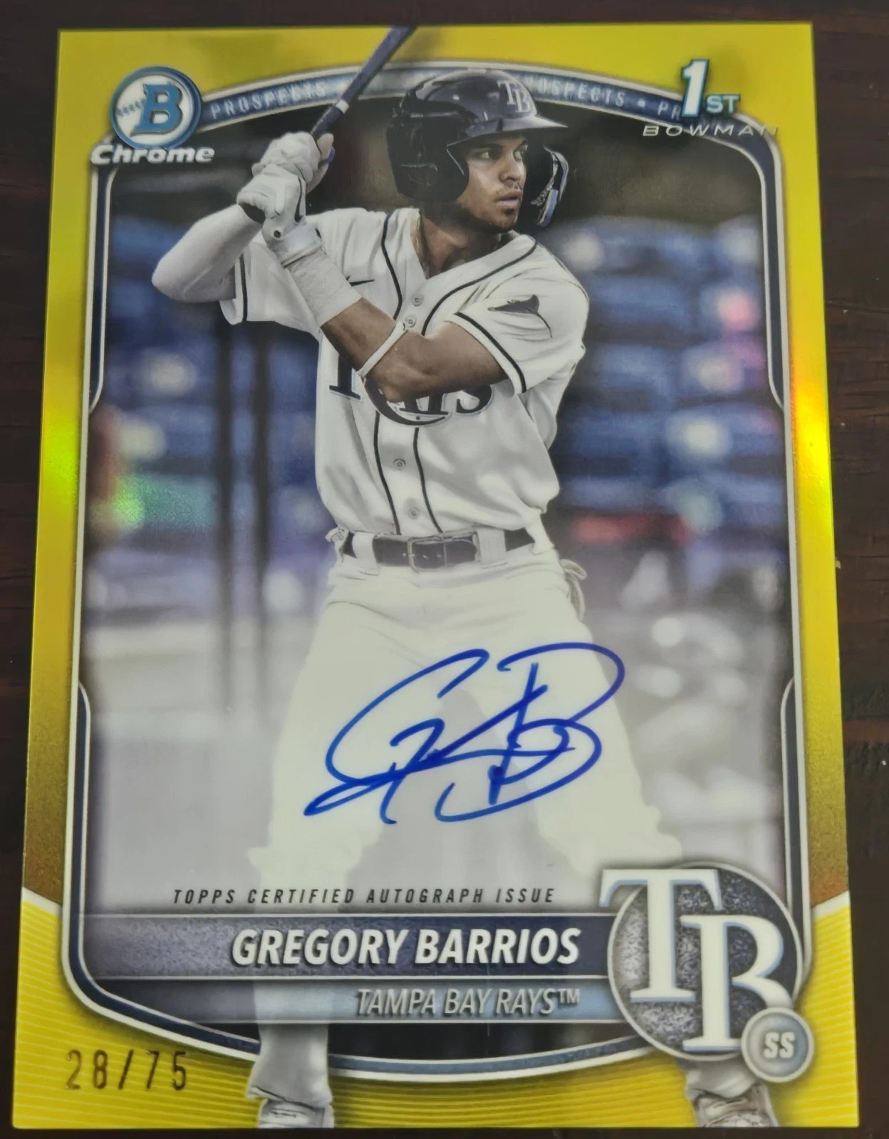 GREGORY BARRIOS 2025 1st Bowman Chrome Auto Yellow Refractor /75 Rays