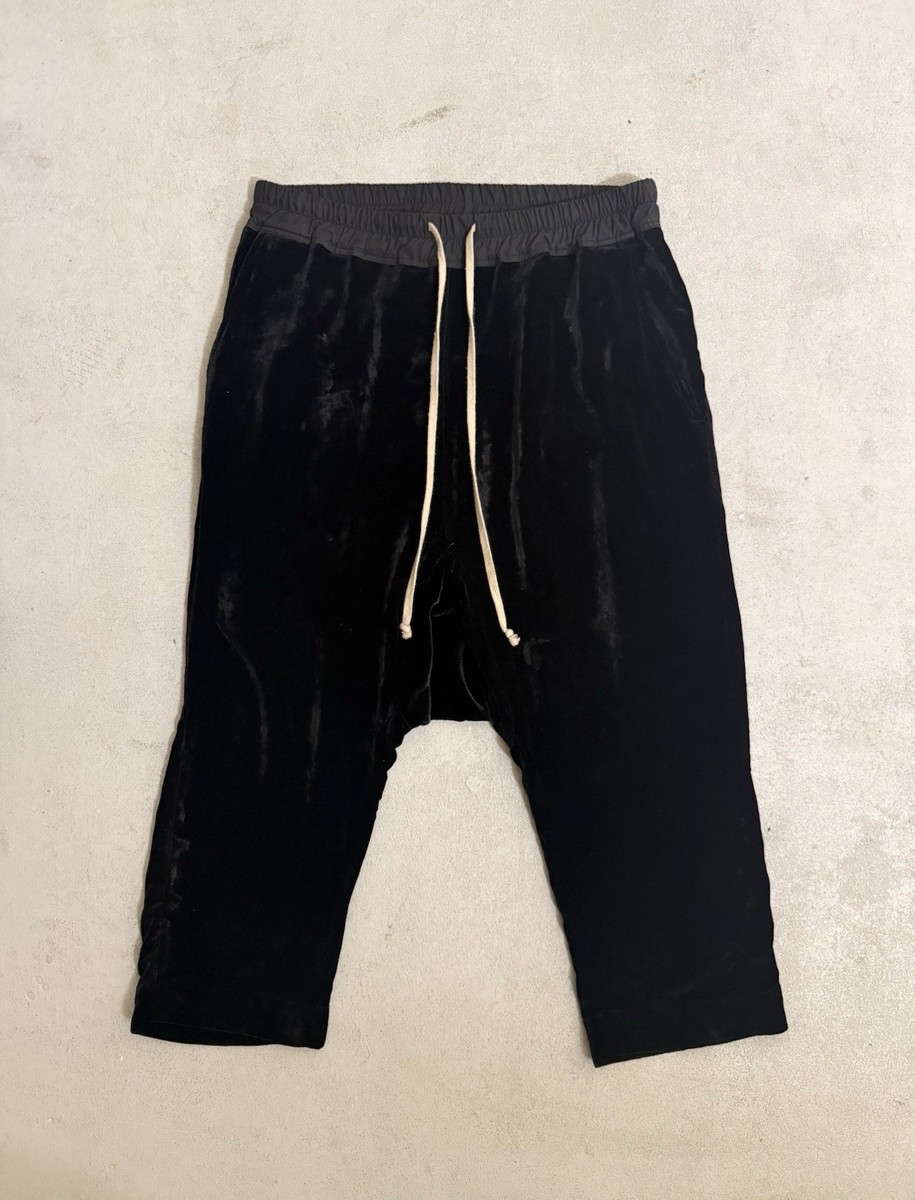 Rick Owens Black Velour Drop crotch 3/4 Pants | eBay