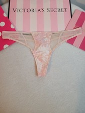 VTG Victoria's Secret Floral Satin  Sheer Mesh Thong Panty Size XS/S Pink