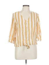 Olive and Oak Women Yellow 3/4 Sleeve Blouse L